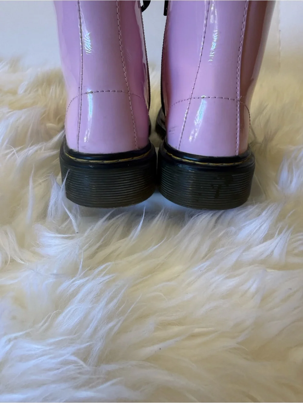 Dr. Martens Pink Patent Lace-Up Combat Boots with Black Laces kids